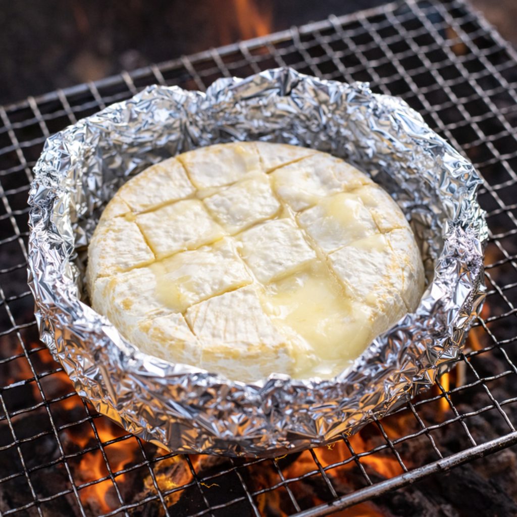 焚き火　チーズフォンデュ　アルミホイル