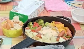 焚き火　チーズフォンデュ　アルミホイル