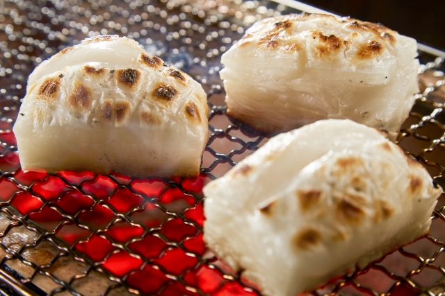 焚き火　餅　アルミホイル