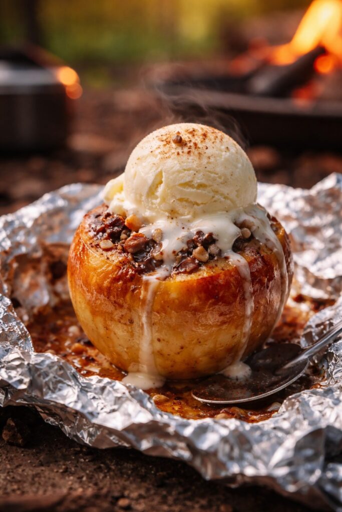 焚き火　丸ごと　焼きりんご